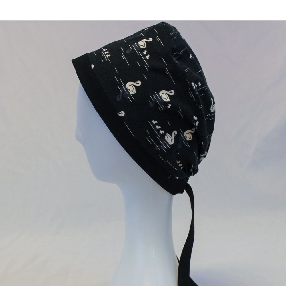 Black & White Swans Surgical Scrub Cap Dentist Vet Chemo Hat